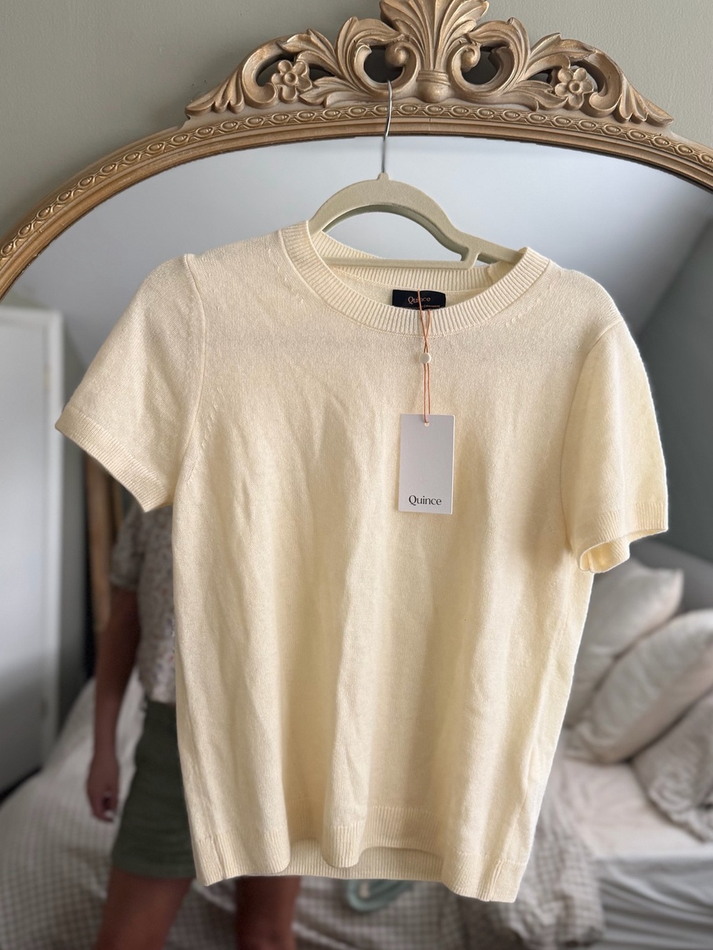 Quince Mongolian Cashmere NWT Short Sleeve Knit Top in Light Cream